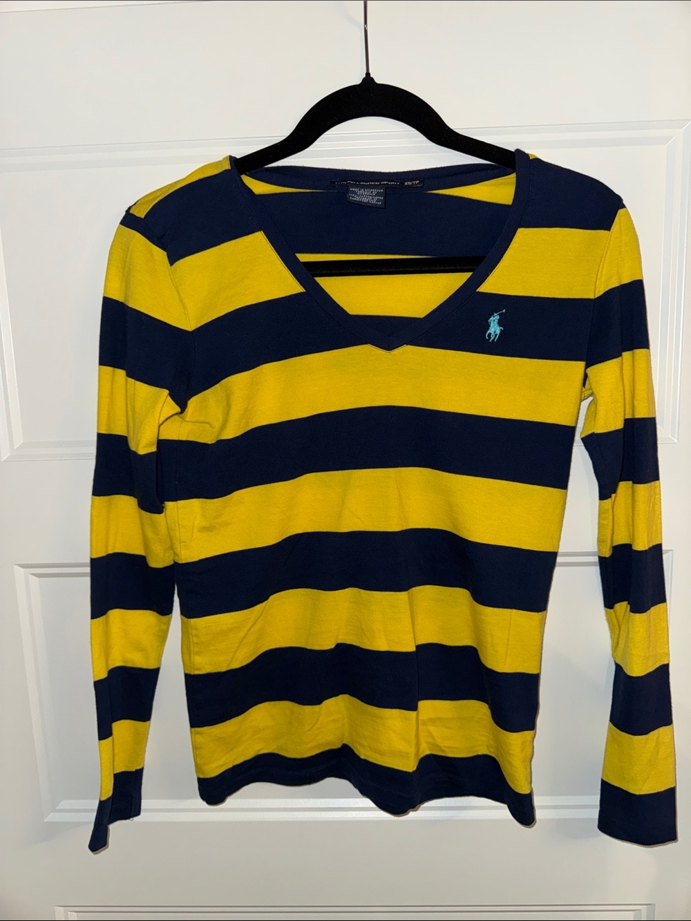 Ralph Lauren Navy & Yellow Striped V-Neck T-Shirt